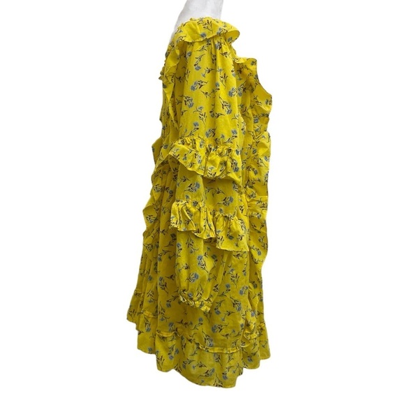 Happy X Nature Yellow Meadow Ditzy Floral Ruffle Sleeve Tiered Prairie Dress - Picture 9 of 16